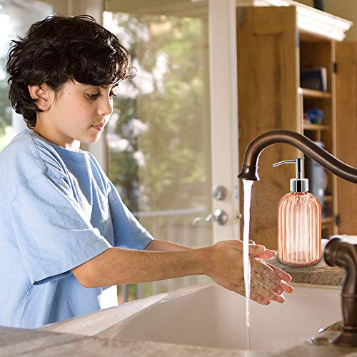 Pack of 2 Glass Soap Dispenser with Pump, 400 ml Liquid Soap Dispenser for Washing Up Liquid, Shampoo and Lotion, Refillable Soap Dispenser for Kitchen, Bathroom, Laundry Room (Amber) - color: Amber
