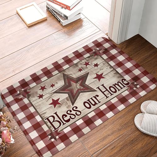 Bath Mat Country Star Burgundy Red Plaid Berry Retro Wood Grain Quick Dry Bathroom Rugs Non Slip Absorbent Shower Flannel Rug Floor Mat for Bathroom,Bathtub,Sink,Bedroom,16"X24" - color: Cay21