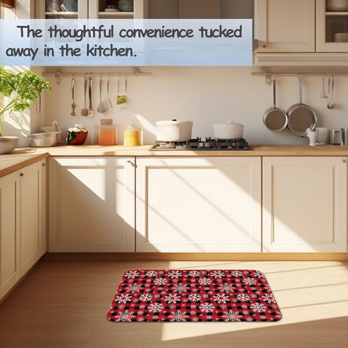 Christmas Plaid Snowflakes Bathroom Mat, Non-Slip Rubber Backing Thin Low-Profile Bath Rug, Easy-Clean Bathroom Floor Mat for Shower, Bathtub, Kitchen, or Entryway - color: Christmas Plaid Snowflakes