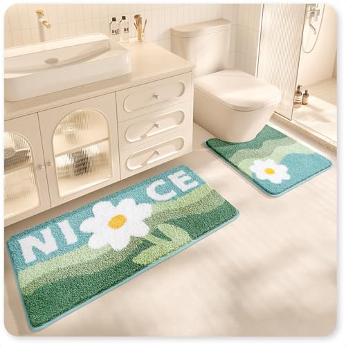 Cute Toilet Rug U Shaped, Microfiber Bathroom Toilet Rugs Non Slip Bath Mat Toliet Rug Machine Washable Absorbent Bathroom Rugs 20 x 22 Inches, Flower - color: Flower
