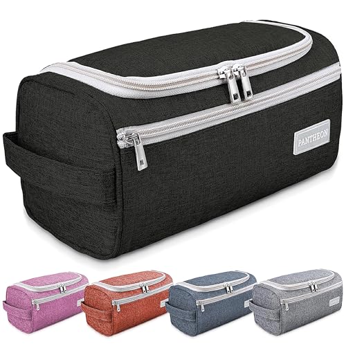 Pantheon Men's Toiletry Bag - Travel Toiletry Bag Wash Bag Hanging Dopp Kit Shaving Kit for Bathroom Shower - Mens Travel Bag Hanging Toiletry Organizer Toiletry Kit for Traveling (Black) | Hangs on a built-in hook; water-resistant Oxford cloth, mesh + zi
