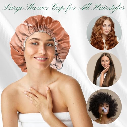 2 PCS Shower Cap Waterproof Double Layer Elastic Adjustable Reusable Hair Bath Caps for Girls Women Cute Aesthetic-Red - color: G13-Red