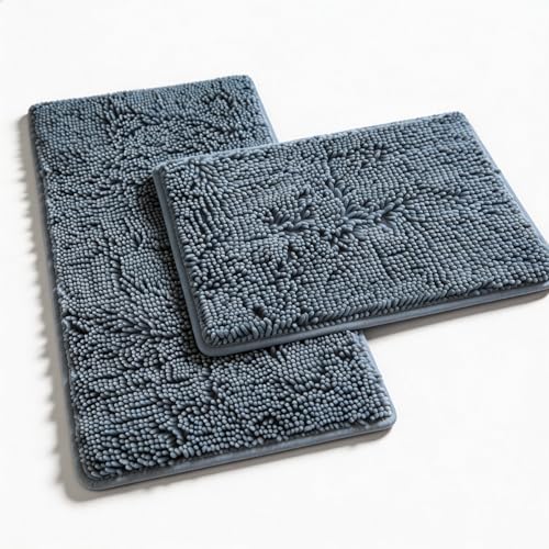 Blue Bathroom Rugs Chenille Bath Mats Set 2 Piece Extra Soft and Absorbent Shaggy Rugs, Machine Wash and Dry, Perfect Plush Bath Mats for Tub, Shower, Bathroom Decor, Washable Carpets Set - color: Light Blue, size: 32"L x 20"W + 24"L x 16"W