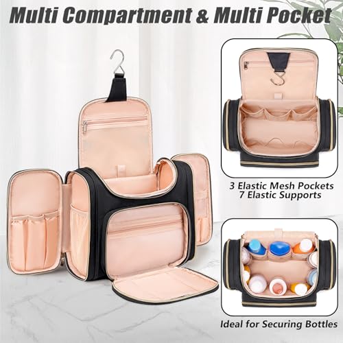 Tealari Large Toiletry Bag for Women Men,Bathroom Bag,Water Resistant Shower Bag,Makeup Bag,Toiletry Bags for Traveling,Hanging Toiletry Bag with Transparent Waterproof Phone Pocket - color: Black