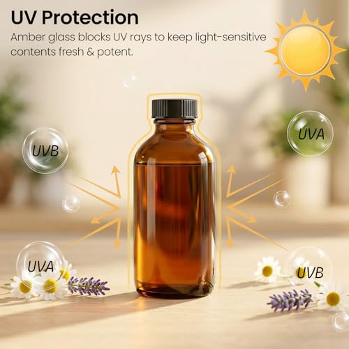 TBWIND 54 Pack 4oz Amber Glass Boston Round Bottles with Airtight Caps | Refillable Glass Bottles for Vanilla Extract, Homemade Liquids, Syrups, Oils & DIY Crafting with Droppers, Labels & Funnels - size: 4oz