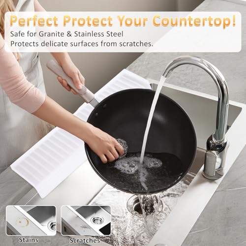 Sink Edge Protector with Suction Cup 4"x24", Silicone Sink Splash Guard for Kitchen & Bathroom, Protect Countertop from Scratches, Stains, for Stainless Steel Granite Quartz-Clear - color: Clear, size: 4in x 24in