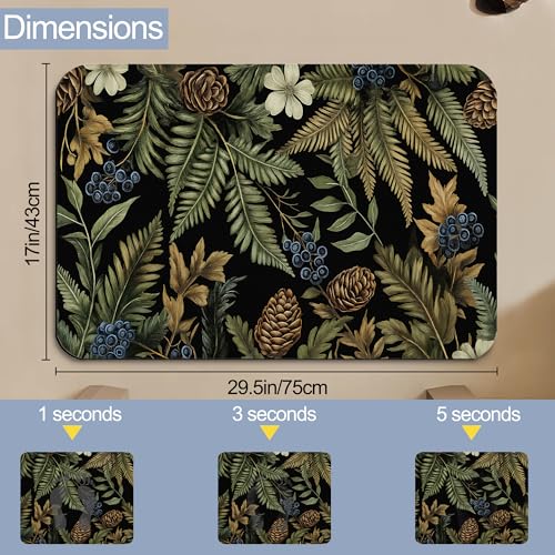 Bath Mats for Bathroom,Green Herb Leave Bathroom Rugs,Forest Berry Pine Cone Diatomaceous Bath Rug Quick Dry, Non Slip Super Absorbent Low Profile Doormat for Home Kitchen Patio 17 X 29.5 Inch - color: Green Herb Leave