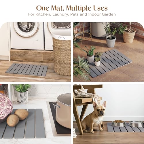 Stone Bath Mat for Bathroom – Roll-Up & Foldable | 23.62" x 15.75" | Quick Drying & Super Absorbent | Long Diatomite Stone Drying Mat for Kitchen| Non-Slip | Durable | Gray - color: Grey