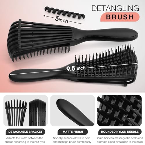 Hommtina Detangling Brush Set with Hair Spray bottle, Hair Brushes for Women and Kids Curly Hair (3 PCS, Black+Red) - color: Black+Red, size: 3 PCS