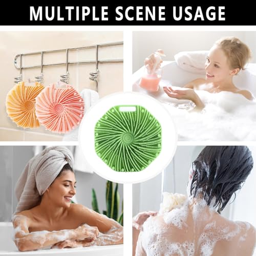 Silicone Body Scrubber, Shower Wash Scrubber Non-Slip Handle for Easy Cleaning, Travel Friendly for All Skin Types (Color Mixing,4)