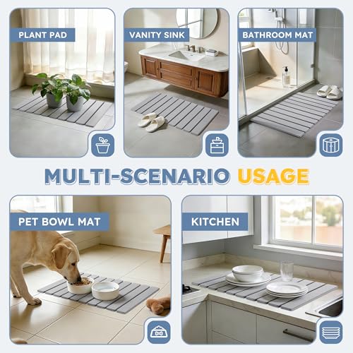 Large Foldable Stone Bath Mat,Diatomaceous Earth with Non-Slip and Super Absorbent, Dry Mat with Quick Dry for Bathroom,Easy to Clean（23.6" Lx15.35 W,Light Grey） - color: Light Grey