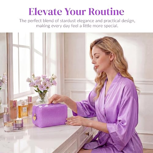 RSRSLEII Stardust Twinkle Jelly Travel Makeup & Toiletry Bag, Waterproof PVC Cosmetic Bag/Case for Women，Zipper SPF Beach Bag for Sunscreen Skincare and Daily Essentials (03Purple) - color: 03Purple