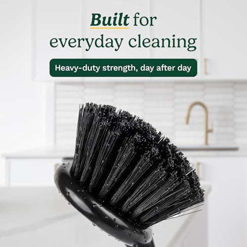 Cuisinart Dish Brush with Handle, 2 Pack, Firm Bristles | Multi-purpose dish scrubber for plates, pots, and pans, deep cleaning removes grease, safe for nonstick, round head - color: Round-black Metallic
