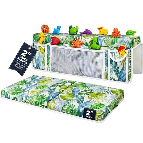 Supa Ant Bath Kneeler –8 Suction Cups & 2" Padding.Certified Non Toxic Bath Kneeling Pad for Bath Tub & 5 Bath Toy Organizer. Fast Dry Baby Bath Kneeler and Elbow Rest Pad Set Leaf - color: Green Leaf With White Pockets