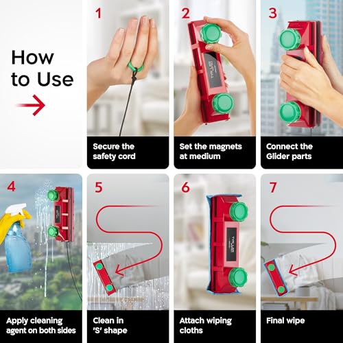 Tyroler Magnetic Window Cleaner Tool 0.1"-1.6" Thick | The Glider D4 | | Window Cleaning Tool Fits Windows 0.1"-1.6" | All-in-One Window Cleaning Kit & Washing Kit | Magnetic Glass Cleaner Tool