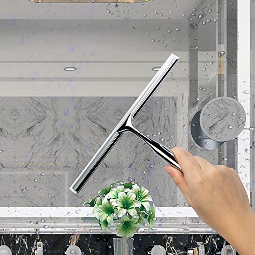 Ettori Shower Squeegee Clear Glass Wall Cleaner Stainless Steel with Suction Storage Hook -10'', Chrome - color: Chrome