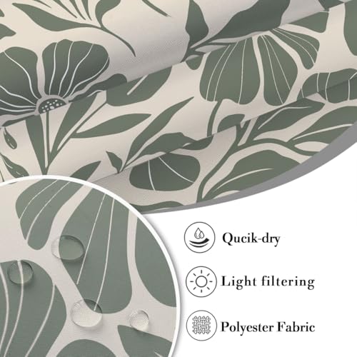 Sage Green Boho Floral Shower Curtain, Botanical Leaf Flower Pattern for Modern Farmhouse Bathroom Decor, 60x72 inch Polyester, 12 Hooks - color: Green, size: 60"W x 72"L (Pack of 1)
