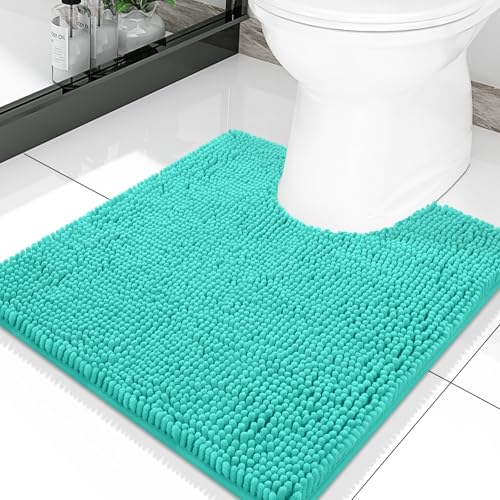Smiry Luxury Chenille Toilet Rugs U-Shaped 20x20, Soft Absorbent Non-Slip Contour Bathroom Rugs for Toilet, Machine Washable Contoured Bath Mats, Turquoise - color: Turquoise, size: 20" X 20" Contour Rug