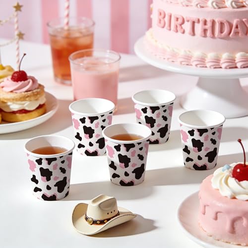 WRAPAHOLIC 3oz Paper Cups - 100 Pack Disposable Bathroom Cups with Pink Cow Design, Small Mouthwash Cup for Toothbrush Rinse, Home Bathroom, Picnic, BBQ, Travel and Party - color: Pink Cow