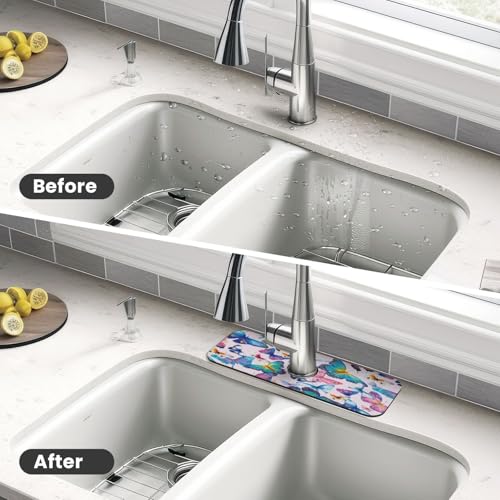 Faucet Draining Mat For Kitchen Sink, Colorful Butterflies Diatom Mud Absorbent Drain Pad For Bathroom Kitchen Sink Splash Guard Drying Mat - color: Colorful Butterflies, size: One Size