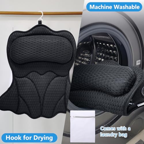 REEZEIVI Bath Pillows for Tub,Bath Pillow with 6 Non-Slip Suction Cups,Soft 4D Mesh Fabric,Bathtub Pillows for Tub Neck and Back Support,Extra Thick Luxury Bathtub Pillows,Black - color: Black