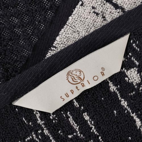Superior Cotton Bathroom Towel Set, Plush Absorbent, 9 Piece, Black Ivory | Soft Quick Dry, Bathroom Essentials, Jacquard & Solid Pattern Assorted Towels, 4 Bath, 4 Hand, 4 Face Towel, Lodie Collection - color: Black-ivory, size: 9 Piece Towel Set (Jacqua