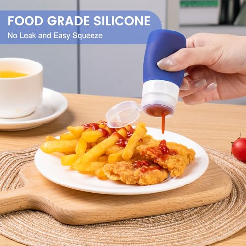 MICEBAY Condiment Squeeze Bottles for Sauces, 2-oz Mini Silicone Salad Dressing Container to Go with Snack Storage Bag, Leakproof Sauce Bottles for Lunch Box, 4 Pack, Blue - color: Blue, size: 2 OZ