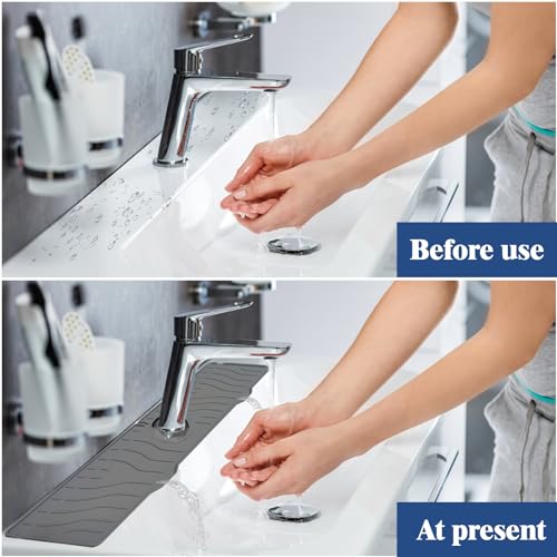 New Kitchen Sink Splash Guard,Silicone Faucet Mat Splash Catcher, Handle Drip Catcher Tray, Multipurpose for Kitchen Dish Drying Mats Sponge Holder and Bathroom Countertop Protect - color: Gray-2
