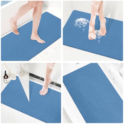 Shower Mat Bathtub Mat Non-Slip,36x16 inch, Soft Tub Mat with Drain,PVC Loofah Bath Mat (Phthalate Free) for Tub and Bathroom,Lake Blue - color: Lake Blue, size: 36" x 16" (Rectangular)