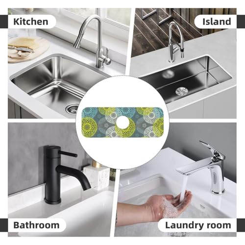 Blue Green Gray Flower Chrysanthemum 15" X 5.5" Kitchen Sink Splash Guard Faucet Faucet Guard Draining Mat Sink Splash Guard Faucet Kitchen Bathroom - color: Blue Green Gray Flower Chrysanthemum