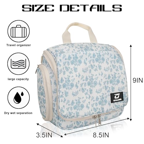 Goloni Hanging Toiletry Bag, 10 Compartments Water-Resistant Makeup Bag with 360° Spinning Metal Hook, Large Travel Cosmetic Organizer for Men & Women, Flower (7.05oz) - color: Flower