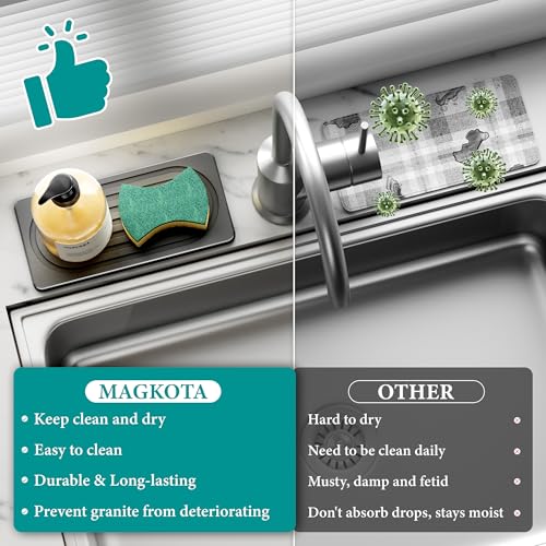 Water Absorbing Stone Tray, Quick Drying Diatomite Bathroom Tray Countertop, Stone Drying Mat for Kitchen Counter, Soap Dish Dispenser Vanity Organizer, Dark Grey-A-12.2" x 4" - color: 12.2" X 4"-Dark Grey-A