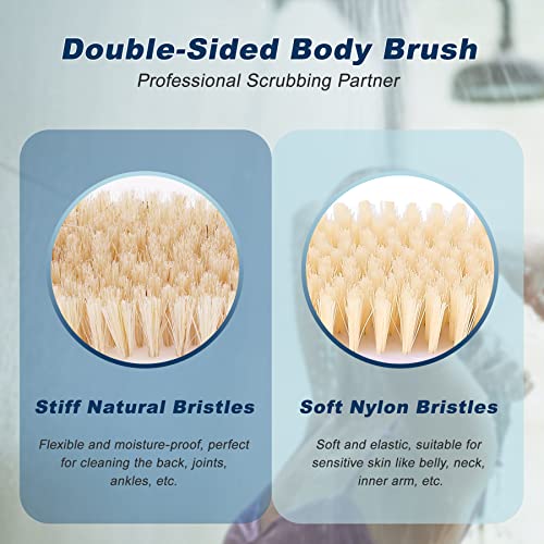Long Handle Ergonomically Back Scrubber/Brush for Shower, Double Sided Exfoliating Body Scrubber for Women and Men (Blue) - color: Blue