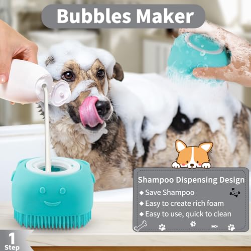 Comotech 6PCS Dog Bath Brush & Dog Toothbrush | Adjustable Handle Shampoo Brush & Scrubber for Short & Long Haired Dogs & Cats | Effectively Solve Odor & Stain Removal Problems (Black Gray Blue) - color: Black Gray Blue