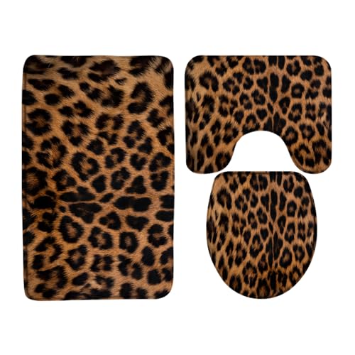 Leopard Print 3 Piece Bathroom Mat Sets,Brown Black Cheetah Animal Wildlife Vintage Bath Toilet Rugs,24"x36"Bath Mat,Toilet Seat Cover, U-Shaped Toilet(Low Pile) - size: 3PC Sets-24"x36"bath mat