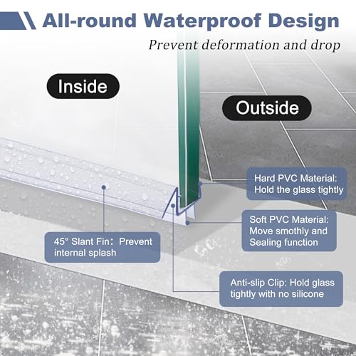 Frameless Shower Door Seal Set for 1/4 Inch Glass Doors - 2-Pack Bottom Seal and 2-Pack Side – Stop Shower Leaks and Create a Water Barrier (1/4” x 39”)