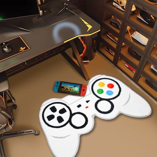 Gaming Bath Mat, Gamer Bath Rugs Non-Slip Absorbent PlayStation Rug Video Game Rug for Bathroom Floor Tub Kids Bathroom Rugs - color: White