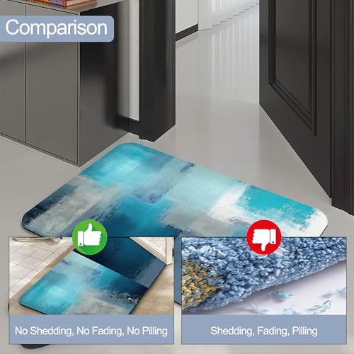 Abstract Blue Grey Bathroom Rugs, Non Slip Quick Dry Rustic Bath Mats for Bathroom, Super Absorbent Diatomaceous Bathmat for Home Kitchen Thin Floor Doormat 17 X 29.5 Inch - color: Abstract Blue Grey
