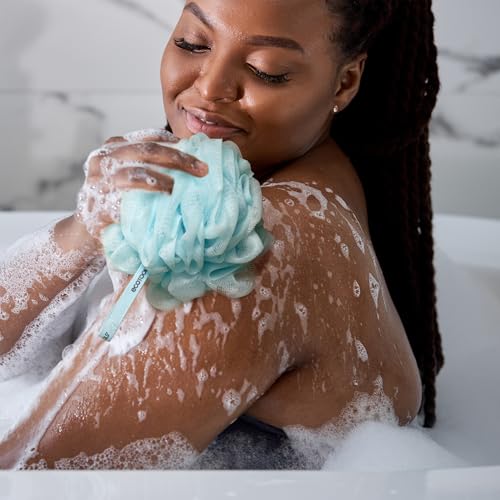 EcoTools Dry Body Brush for Circulation, Dead Skin Removal + Blue Delicate EcoPouf Made with Recycled Netting for Cleansing & Exfoliating Sensitive Skin, Self-Care Gifts - color: Blue
