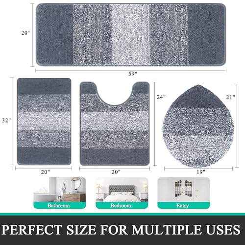 Bsmathom Bathroom Rugs Sets 4 Piece, Soft Absorbent Microfiber Bath Rugs with U-Shaped Contour Toilet Rug and Toilet Lid Cover, Thick Non-Slip Plush Shaggy Bath Mat Set,Dark Gray - color: Dark Grey, size: 20"x31"+20"x59"+U20"x24"+Cover19"x21"