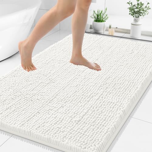 Smiry Luxury Chenille Bathroom Rugs 48x32, Extra Soft and Absorbent Shaggy Bath Mat, Machine Washable, Non-Slip Plush Carpet Runner for Tub, Shower, and Floor, Home Decor Accessories, Ivory - color: Ivory, size: 48'' X 32''