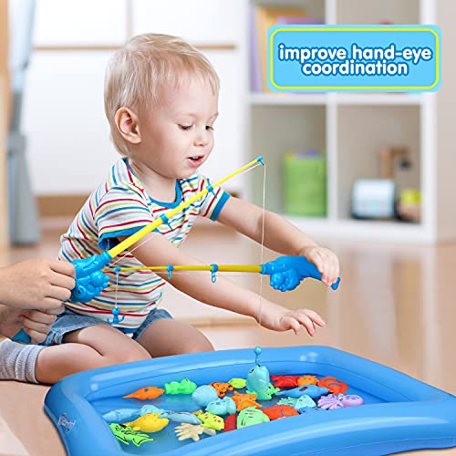 TOY Life 2-Player Magnetic Fishing Game for Kids 3-5 - Toddler Fishing Pole Set with Fish Toys - Bath & Pool Toys - Water Table Accessories - Educational Fishing Toy Rod for Boys Girls - color: 2 Kids Fishing Pole With Inflatable Pool