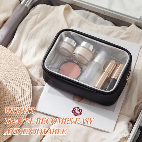 Abbylike 6 Pcs Clear Makeup Bags Bulk PU Leather Cosmetic Pouches Transparent Toiletry Bags with Zipper Waterproof Purse Skincare Car Organizer for Girl Women Travel Gifts(Black) - color: Black