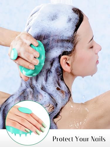 HEETA Scalp Massager Hair Growth 2-Pack, Soft Silicone Scalp Scrubber Shampoo Brush for Exfoliation Dandruff Removal Head Massage Stress Relax, Wet & Dry Use for Women Men Thick Thin Curly Hair Care - color: 01- Pink & Green