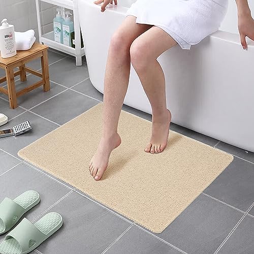 HITSLAM Shower mat Non Slip, 24 x 32 Inch Bathtub Mat Non Slip with Drain, Soft PVC Loofah Shower Bath Mat for Tub, Quick Drying Bathroom Shower Mat, Beige - color: Beige, size: 32" x 24" (Rectangular)