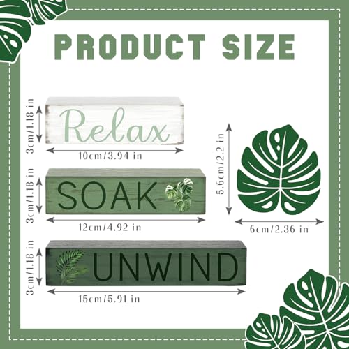 Cinnvoice 4 Pcs Tropical Palm Leaves Bathroom Decor Farmhouse Bathroom Decoration Relax Soak Unwind Table Centerpiece Gift for Christmas Valentines Back to School - style: Tropical Relax Soak Unwind