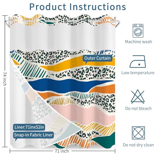 No Hook Shower Curtain with Snap in Liner Set FYLX00225 - color: Leopard Stripe Wave