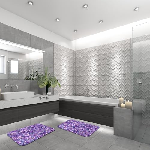 ArtSocket Purple Plant Leaves Bathroom Set with Shower Curtain and Bath Rugs and Accessories,Oil Painting Art Non-Slip Shower Curtain Set,Bathroom Decor 3 Pcs - color: Purple Plant Leaves