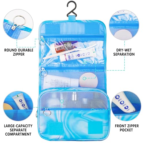 Blue Hanging Toiletry Bag for Girls, Travel Toiletry Bag for Teen Girls Cosmetic Makeup Waterproof Wash Bag Traveling Toiletries, Fluid - color: Blue-Fluid