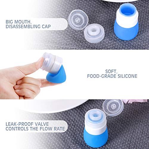 PuGez Salad Dressing Container to Go, Mini Food Condiment Portable Storage Squeeze Bottles for Ketchup/Sauces, Leak Proof, Leak-Resistant, 5 Pack with Cleaning Brush (1.3oz, 37ML)